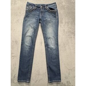 Miss Me Jeans Womens 30 Blue Skinny Mid Rise DK 83 Distressed‎ Stitch Buckle